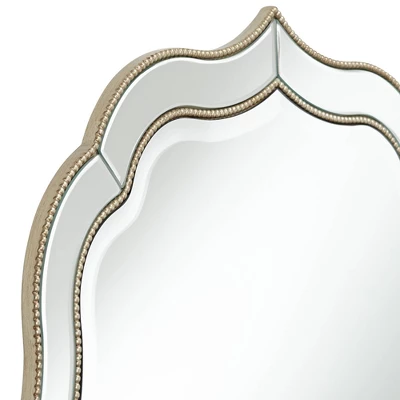 Noble Park Laureen Scalloped Round Vanity Wall Mirror Modern Beveled Glass Champagne Gold Beaded Frame 32" Wide For Bathroom Living Room Home Entryway 2 Noble Park Laureen Scalloped Round Vanity Wall Mirror Modern Beveled Glass Champagne Gold Beaded Frame 32" Wide For Bathroom Living Room Home Entryway - Image 2