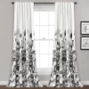 Home Boutique Zuri Flora Light Filtering Window Curtain Panels White/Black 52X84 Set