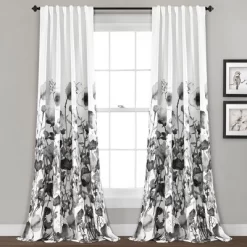 Home Boutique Zuri Flora Light Filtering Window Curtain Panels White/Black 52X84 Set