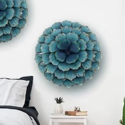 LuxenHome 23.5" Round Teal Blue Flower Metal Wall Decor Art -Home Decoration Store GUEST b46b2802 dcf0 4cb0 9bef 5bdbb5b53029