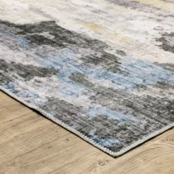 Micah Washable Distressed Abstract Indoor Area Rug Gray/Blue - Captiv8e Designs