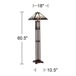 Robert Louis Tiffany Mission Rustic Floor Lamp 60 1/2" Tall Oiled Bronze With Nightlight Geometric Stained Art Glass Shade For Living Room Bedroom -Home Decoration Store GUEST b652ffd5 6000 4510 9cb5 69f35012e02b