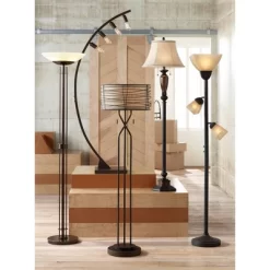 Kathy Ireland Sonnett Vintage Rustic Floor Lamp 63 1/2" Tall Bronze Metal Faux Marble Ivory Linen Bell Shade For Living Room Bedroom Office House Home -Home Decoration Store GUEST b6b04e7f 9024 482f 8805 51f68878b26f