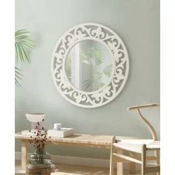 32" X 32" Shovali Rustic Round Mirror White - Kate & Laurel All Things Decor -Home Decoration Store GUEST b719f41c f57e 4846 9567 9297caded585