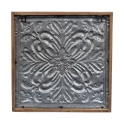 Whitewashed Tin Tile With Wood Frame Wall Decor - Foreside Home & Garden