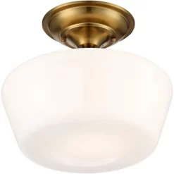 Regency Hill Rustic Farmhouse Ceiling Light Semi Flush Mount Fixture 12" Wide Soft Gold Opal White Glass For Bedroom Kitchen Living Room Hallway House -Home Decoration Store GUEST b901fdb9 1e47 49b5 8d79 ddd2a61519cc