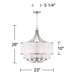 Possini Euro Design Nor Brushed Nickel Pendant Chandelier 23" Wide Modern Double White Organza Shade 6-Light Fixture For Dining Room Kitchen Island -Home Decoration Store GUEST bb16169e e8ac 40d5 a519 799cfcb81c1e