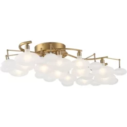 Possini Euro Design Lilypad Modern Ceiling Light Semi Flush Mount Fixture 30 1/4" Wide Warm Brass 12-Light Frosted Glass Shade For Bedroom Living Room -Home Decoration Store GUEST bc64b39a 2843 4a68 b9d6 625259c5adb7