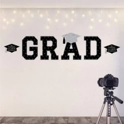 Big Dot Of Happiness Silver Graduation Party Decor - Vinyl Wall Decals - Grad