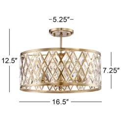 Possini Euro Design Tanz Modern Ceiling Light Semi Flush Mount Fixture 16 1/2" Wide Satin Brass 3-Light Clear Glass Crystal For Bedroom Kitchen House -Home Decoration Store GUEST c43a1805 adc9 4385 a1b9 30762f770ec5