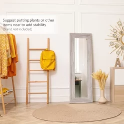 HOMCOM 64"x21" Wood Full Length Mirror, Farmhouse Decorative Wall Mirror, Hanging And Leaning Floor Mirror, Vertical Or Horizontal, Distressed Gray -Home Decoration Store GUEST c51432bb 0f12 47ca a7df 06714296204b