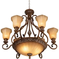 Kathy Ireland Sterling Estate Golden Bronze Chandelier 34 1/2" Wide Rustic Champagne Bowl Shade 9-Light Fixture For Dining Room House Kitchen Island -Home Decoration Store GUEST c54e037d 0c87 49b6 89fe 67def055da2d