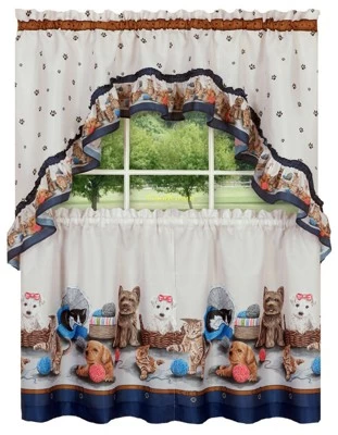 GoodGram Adorable Puppies & Kittens Kitchen Curtain Tier & Swag Set 1 GoodGram Adorable Puppies & Kittens Kitchen Curtain Tier & Swag Set