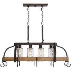 Franklin Iron Works Eldrige Bronze Faux Wood Pot Rack Linear Pendant Chandelier 36 1/2" Wide Rustic Farmhouse Seeded Glass 4-Light For Dining Room -Home Decoration Store GUEST c6591979 8808 4278 9ee2 75d7e00f11ce