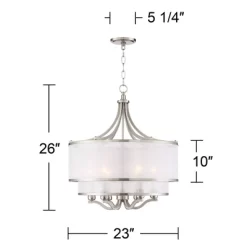 Possini Euro Design Nor Brushed Nickel Pendant Chandelier 23" Wide Modern Double White Organza Shade 6-Light Fixture For Dining Room Kitchen Island -Home Decoration Store GUEST c8291423 786b 40bf 928d 6d118cca3b09