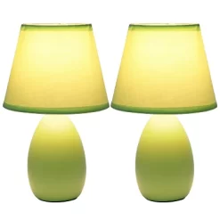 9.45" 2pk Petite Ceramic Oblong Bedside Table Desk Lamps With Matching Tapered Drum Shade Green - Creekwood Home