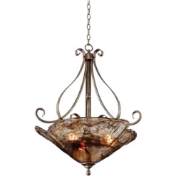 Franklin Iron Works Amber Scroll Golden Bronze Pendant Chandelier 24 3/4" Wide Rustic Art Glass Bowl 3-Light Fixture For Dining Room Kitchen Island -Home Decoration Store GUEST c8beaafd 53dd 4b5d 8dce dacb6c745e66