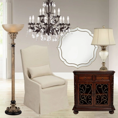 Noble Park Laureen Scalloped Round Vanity Wall Mirror Modern Beveled Glass Champagne Gold Beaded Frame 32" Wide For Bathroom Living Room Home Entryway 8 Noble Park Laureen Scalloped Round Vanity Wall Mirror Modern Beveled Glass Champagne Gold Beaded Frame 32" Wide For Bathroom Living Room Home Entryway - Image 8