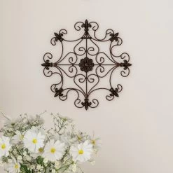 Medallion Metal Wall Art- 14.25 Inch Square Open Edge Metal Home Décor, Hand Crafted With Distressed Finish- Mounting Screws Included By Lavish Home