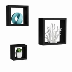 Floating Shelves- Cube Wall Shelf Set With Hidden Brackets, 3 Sizes To Display Decor, Books, Photos, More- Hardware Included By Hastings Home (Black)