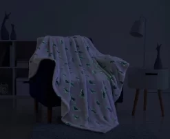 Kate Aurora Montauk Accents White & Gray Glow In The Dark Juvi Dinosaurs Ultra Soft & Plush Fleece Accent Throw Blanket -Home Decoration Store GUEST cb39ee31 9b30 4cac bd31 ef3f61c95030