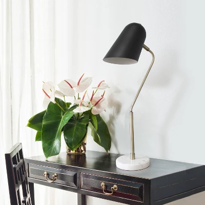 Asymmetrical Marble And Metal Desk Lamp With Sloped Shade Antique Brass - Lalia Home 3 Asymmetrical Marble And Metal Desk Lamp With Sloped Shade Antique Brass - Lalia Home - Image 3