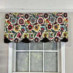 RLF Home Fiesta Floral Petticoat Window Treatment High Quality Valance 3" Rod Pocket 50" X 15" Black/Multicolor