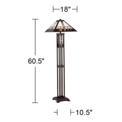 Robert Louis Tiffany Mission Rustic Floor Lamp 60 1/2" Tall Oiled Bronze With Nightlight Geometric Stained Art Glass Shade For Living Room Bedroom -Home Decoration Store GUEST cbe4f95b 7e83 4483 863f 727b542173a0