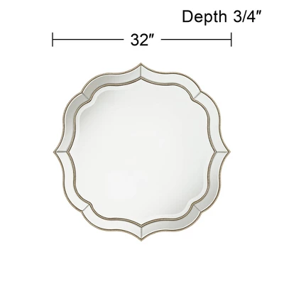 Noble Park Laureen Scalloped Round Vanity Wall Mirror Modern Beveled Glass Champagne Gold Beaded Frame 32" Wide For Bathroom Living Room Home Entryway 4 Noble Park Laureen Scalloped Round Vanity Wall Mirror Modern Beveled Glass Champagne Gold Beaded Frame 32" Wide For Bathroom Living Room Home Entryway - Image 4