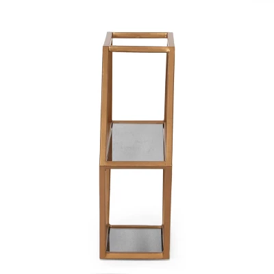 17" Lepley Modern Glam Handcrafted Glass 2 Shelf Hexagonal Decorative Shelf Antique Gold - Christopher Knight Home 3 17" Lepley Modern Glam Handcrafted Glass 2 Shelf Hexagonal Decorative Shelf Antique Gold - Christopher Knight Home - Image 3