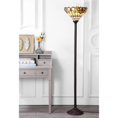 70" Davis Tiffany Style Torchiere Floor Lamp (Includes LED Light Bulb) Bronze - JONATHAN Y 1 70" Davis Tiffany Style Torchiere Floor Lamp (Includes LED Light Bulb) Bronze - JONATHAN Y