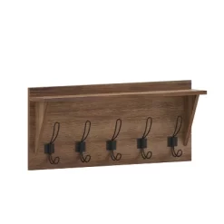 Emma And Oliver Rustic Country Wall Mounted Entryway Shelf With 5 Rustic Hooks And Wood Construction -Home Decoration Store GUEST ce9aa083 9f0a 4046 a3e2 1887444133e9