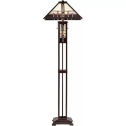 Robert Louis Tiffany Mission Rustic Floor Lamp 60 1/2" Tall Oiled Bronze With Nightlight Geometric Stained Art Glass Shade For Living Room Bedroom -Home Decoration Store GUEST cf1a216c e7aa 474c 9dfb 8efdc7d2fb7d