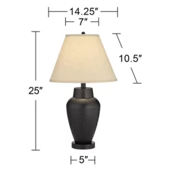 Regency Hill Auburn Rustic Farmhouse Table Lamp 25" High Bronze Hammered Natural Linen Empire Shade For Bedroom Living Room Bedside Nightstand Office -Home Decoration Store GUEST d06a6783 be48 4684 a810 5d8562865e70