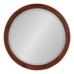 18" X 18" Hogan Round Framed Decorative Wall Mirror Walnut Brown - Kate & Laurel All Things Decor