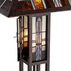 Robert Louis Tiffany Mission Rustic Floor Lamp 60 1/2" Tall Oiled Bronze With Nightlight Geometric Stained Art Glass Shade For Living Room Bedroom -Home Decoration Store GUEST d4414862 c059 4d23 bd0b d01eaeb7c439