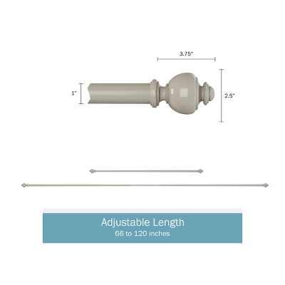 1-Inch Curtain Rod- Decorative Modern Urn Finials And Hardware- For Home Decor In Bedroom And Kitchen, 66-120-Inch By Hastings Home (Gray) 1 1-Inch Curtain Rod- Decorative Modern Urn Finials And Hardware- For Home Decor In Bedroom And Kitchen, 66-120-Inch By Hastings Home (Gray)