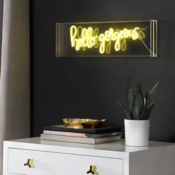 20" Hello Gorgeous Contemporary Glam Acrylic Box Pendant (Includes LED Light Bulb) Neon Yellow - JONATHAN Y -Home Decoration Store GUEST d5e30c68 34e2 433a 9c14 bb3ab18a551f
