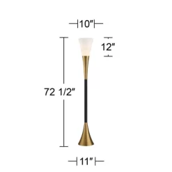 Possini Euro Design Modern Glam Style Torchiere Floor Lamp 72.5" Tall Black Antique Brass Metal White Glass Shade Living Room Reading Uplight -Home Decoration Store GUEST d63f7e16 8522 44d1 9bed eaf2ae798206
