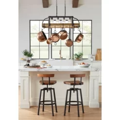 Franklin Iron Works Eldrige Bronze Faux Wood Pot Rack Linear Pendant Chandelier 36 1/2" Wide Rustic Farmhouse Seeded Glass 4-Light For Dining Room -Home Decoration Store GUEST d67ae0fe fb0c 4ac5 8576 5f647564d717
