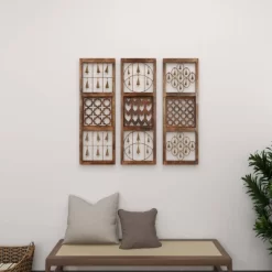 Wood Geometric Intricately Carved Wall Decor With Bells Set Of 3 Brown - Olivia & May -Home Decoration Store GUEST d695aa14 64a4 443a a359 394dfa26c66a