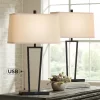 360 Lighting Cole Modern Table Lamps 27" Tall Set Of 2 Black Metal With USB Charging Ports White Rectangular Shade For Bedroom Living Room Bedside