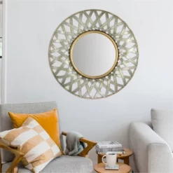 Round Metal Wall Mirror With Gold And Galvanized Finish - Storied Home -Home Decoration Store GUEST d7fceed9 7de5 4393 95d5 416b7b05435d