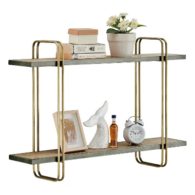 32.3" X 22" 2 Tier Metal And Wood Hanging Bracket Wall Mounted Shelf Gold - Danya B. 7 32.3" X 22" 2 Tier Metal And Wood Hanging Bracket Wall Mounted Shelf Gold - Danya B. - Image 7