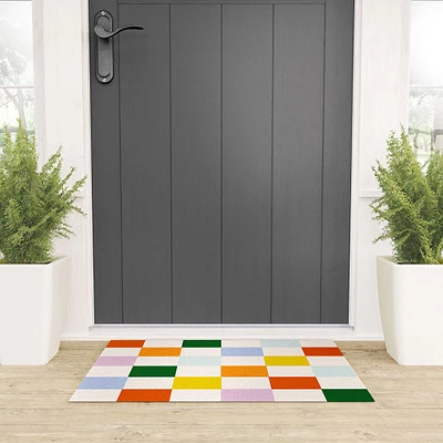 Lane And Lucia Retro Rainbow Checkerboard Welcome Mat - Society6 1 Lane And Lucia Retro Rainbow Checkerboard Welcome Mat - Society6