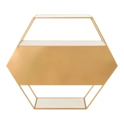 28" X 24" Lintz Hexagon Wall Mirror Shelves White/Gold - Kate & Laurel All Things Decor -Home Decoration Store GUEST e0f98b67 ab5a 4418 afe8 a27535f481dd
