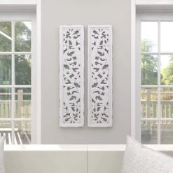 Set Of 2 Wood Floral Intricately Carved Scroll Wall Decors White - Olivia & May -Home Decoration Store GUEST e2de5f1b e71b 40ee b3bd bcef0546ee7c