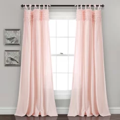 Home Boutique Lydia Ruffle Window Curtain Panels Blush 40X95 Set