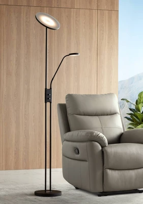 360 Lighting Taylor Modern Torchiere Floor Lamp With Side Light 72" Tall Satin Black LED Adjustable For Living Room Reading Bedroom Office House Home 1 360 Lighting Taylor Modern Torchiere Floor Lamp With Side Light 72" Tall Satin Black LED Adjustable For Living Room Reading Bedroom Office House Home