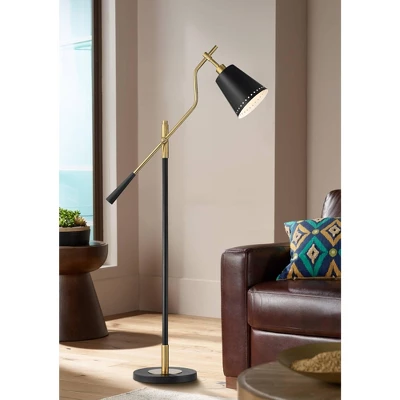 Possini Euro Design Modern Pharmacy Floor Lamp 54" Tall Matte Black Warm Gold Adjustable Metal Shade For Living Room Reading House 1 Possini Euro Design Modern Pharmacy Floor Lamp 54" Tall Matte Black Warm Gold Adjustable Metal Shade For Living Room Reading House